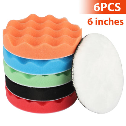 6Pcs Polishing Buffing Pad, Multi-color Polishing Pad with Different Hardness, 6" Buffing Pads Woolen Polishing for Car Sanding, Polishing, Waxing, Sealing Glaze, Washable & Reusable