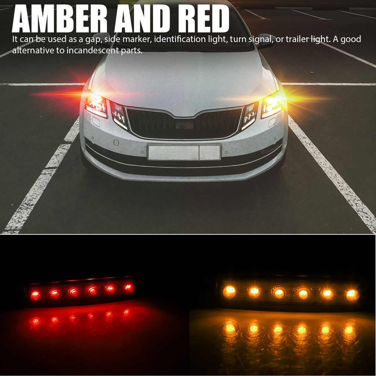 10Pcs LED Indicator Marker Lights, 6 SMD LED Neon Underglow Lights Pod for Off-road, Truck, Jeep, UTV, ATV, SUV, Waterrpoof LED Rock Lights for Gap, Side Marker Lights, Universal, Amber & Red, 12V