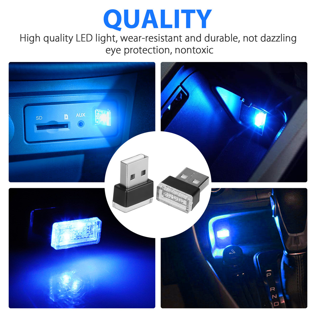 3x Mini Blue LED USB Light Neon Atmosphere Ambient Lamp Car Interior Accessories