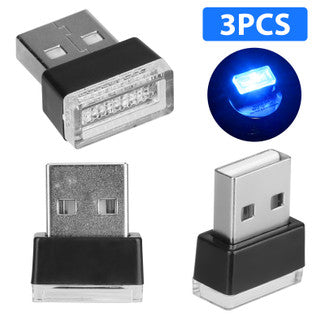 3x Mini Blue LED USB Light Neon Atmosphere Ambient Lamp Car Interior Accessories