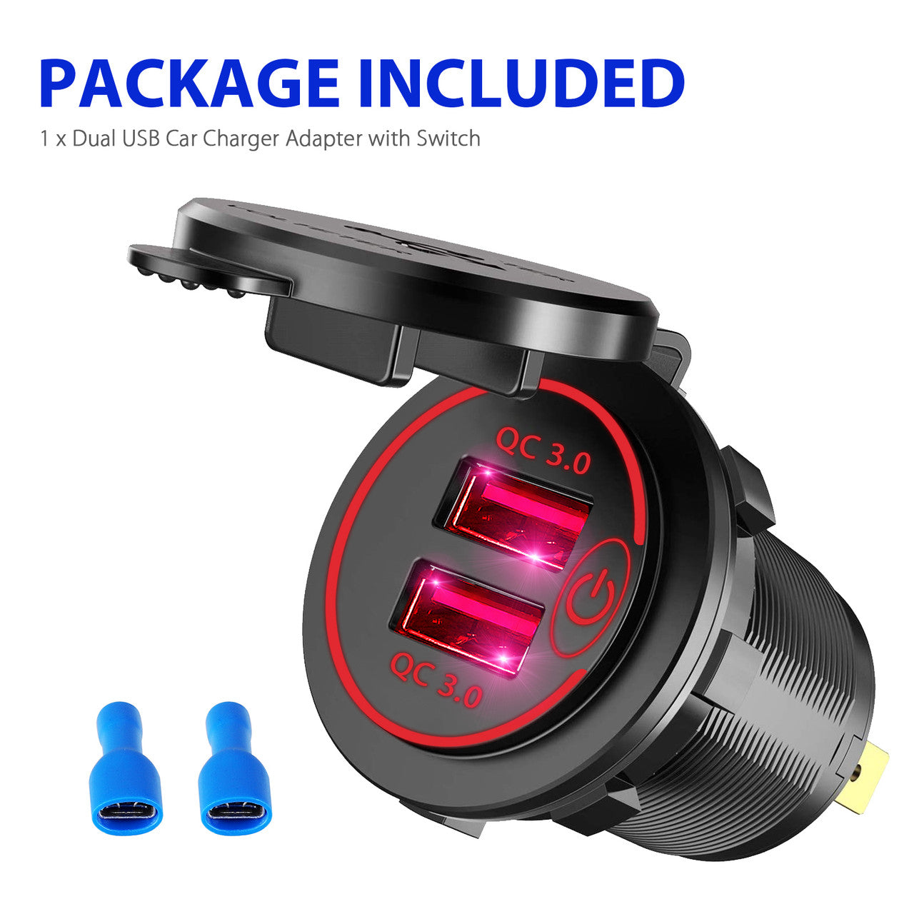 Dual USB Car Charger Socket with LED Voltmeter Display, for 12/24V Car, Motorcycle,Truck, Red