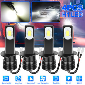 H1 Super White LED Headlight Kit Fog Driving DRL Bulbs High/Low Beam 6000K, 4PCS