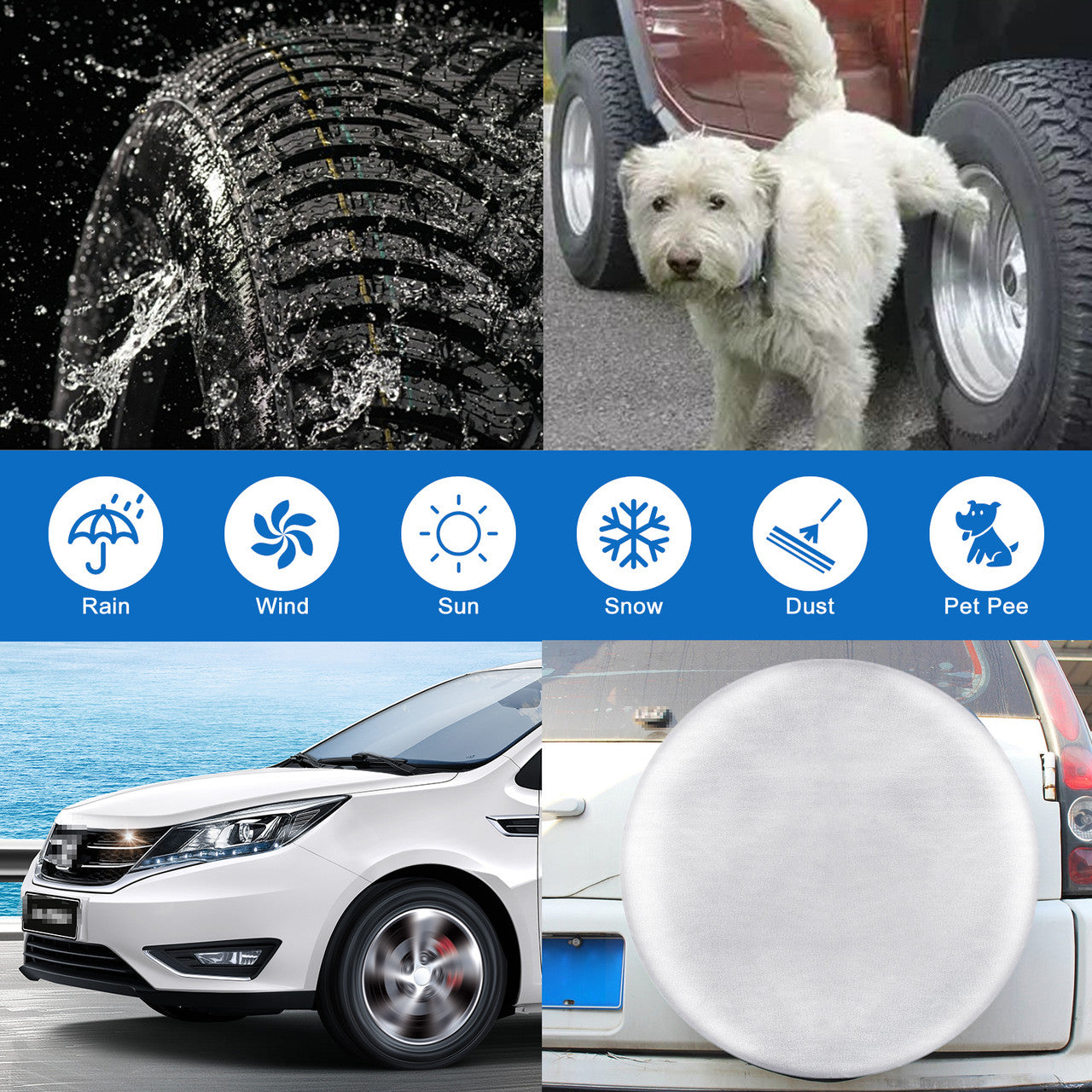 Waterproof Tire Covers for Car, Automotive Vehicle with Hook L, Silver, 4PCS