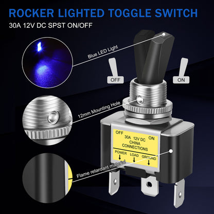 Rocker Lighted Toggle Switch for Cars, Trucks, Boats, and More, 3Pcs