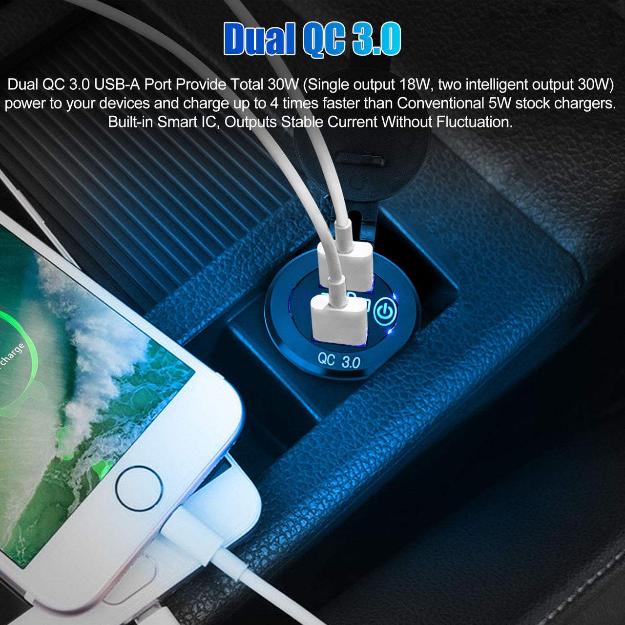 QC3.0 PD Fast Car Charger Socket with Dual USB Ports and a Metal Body