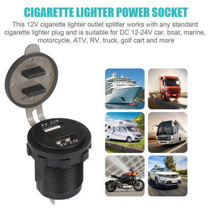 Dual USB 12V Car Cigarette Lighter Socket Splitter