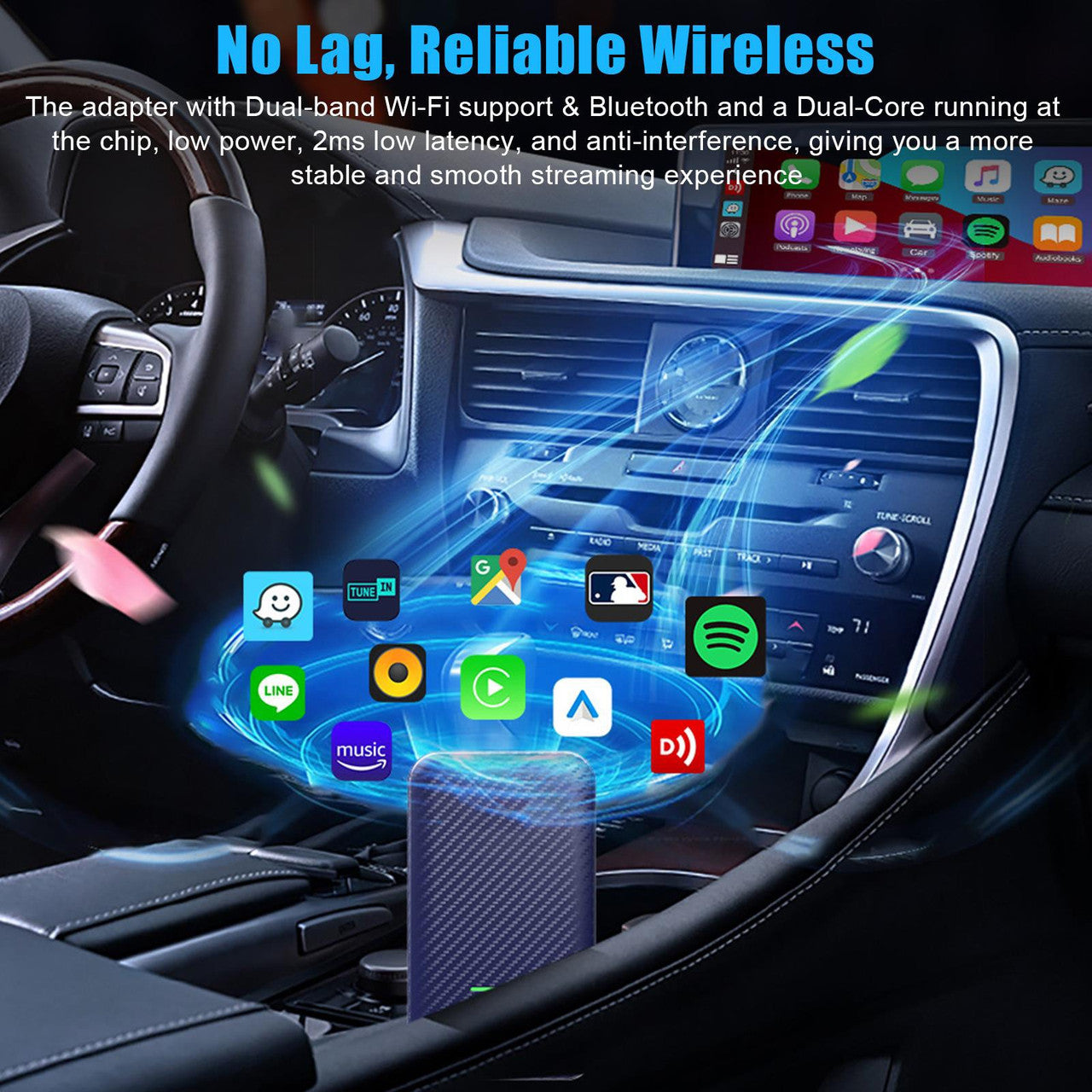 Wired to Wireless CarPlay Box - adapter with Dual-band WiFi support & Bluetooth,just plug and play,for Wired CarPlay Cars