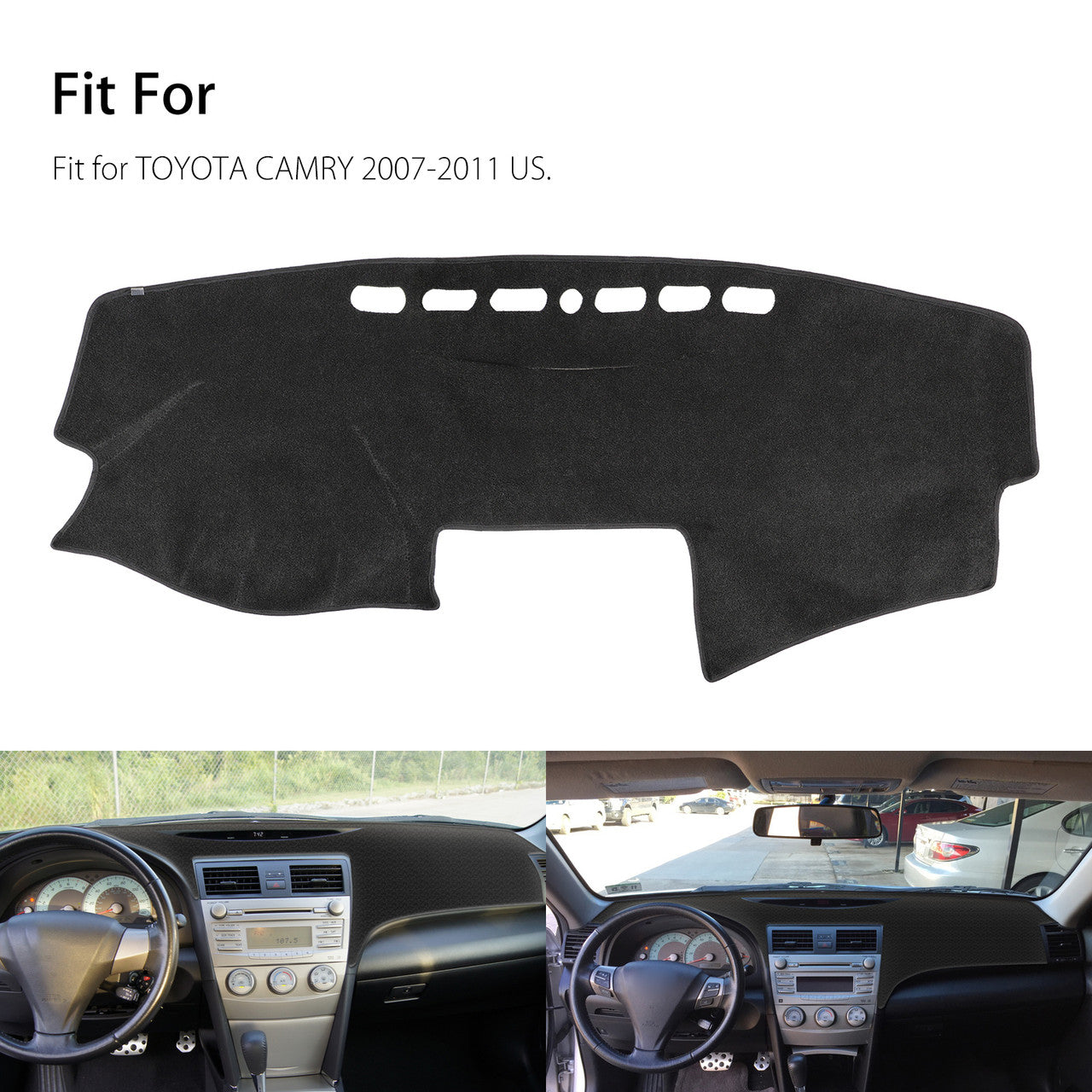 Black Carpet Dashboard Cover, Fit For 2007-2011 Toyota Camry, Custom Fit Dash Cover, Easy Installation