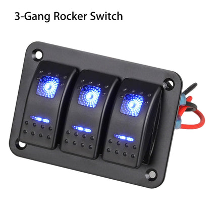 Rocker Switch Aluminum Panel 3 Gang Toggle Switches Dash ON/Off LED Backlit for Boat Car Marine