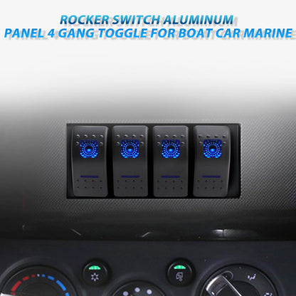 4 Gang 5 Pin Rocker Switch Panel, Waterproof On-Off Backlit Toggle Switches for Car Vehicle Trailer Truck SUV Marine Boat RV Ship, 12V, On-Off Panel with 2 LED
