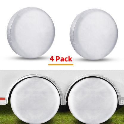 Tire Covers Set of 4 for Rv Travel Trailer Camper Oxford Wheel, Sun Rain Snow Protector, Waterproof, Silver, Fits 27 - 29 Inch Tire Diameter L