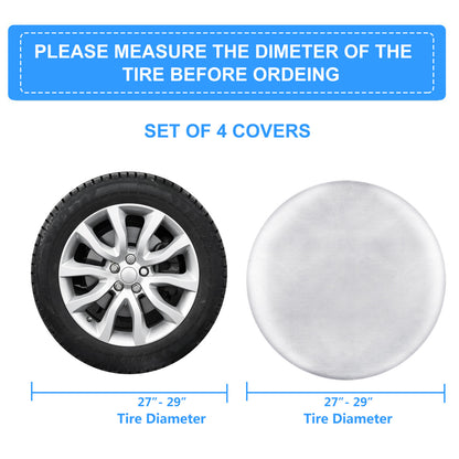 Tire Covers Set of 4 for Rv Travel Trailer Camper Oxford Wheel, Sun Rain Snow Protector, Waterproof, Silver, Fits 27 - 29 Inch Tire Diameter L