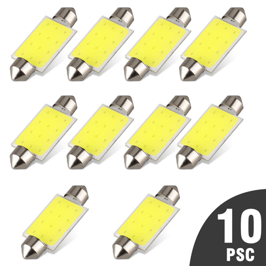 10PCS 41MM 42MM Festoon LED Extremely Bright 578 211-2 LED Bulbs, 300 Lumens COB Chipset Error Free Interior Car Interior Roof License Plate Dome Trunk Courtesy Lights - 6000K White