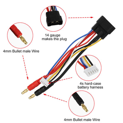 Battery Harness 4mm Bullet Connector, 4mm Banana/Bullet to Traxxas ID Male Plug Connector, 4S