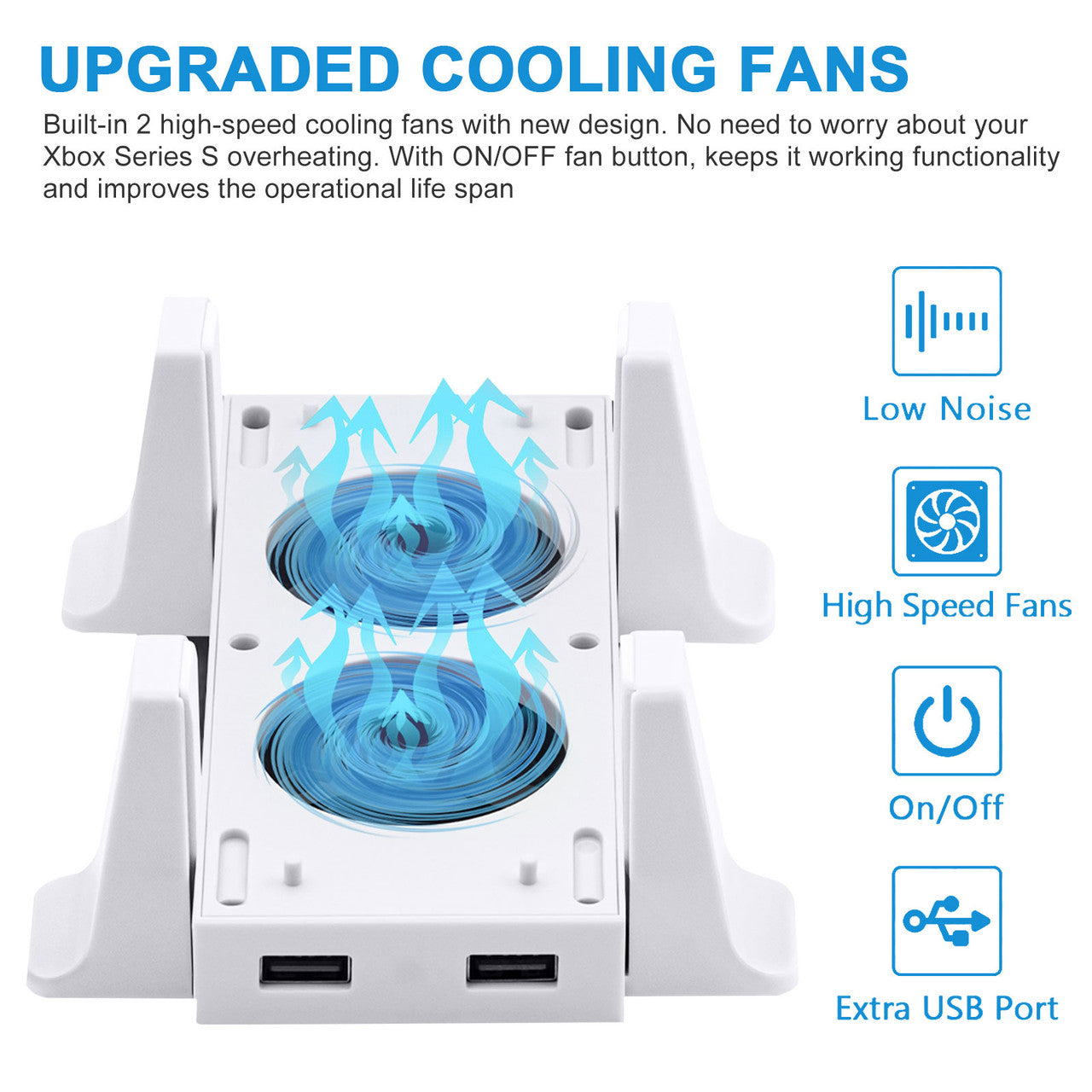 Vertical Cooling Fan Stand with Dual USB Ports for Xbox Series S Console