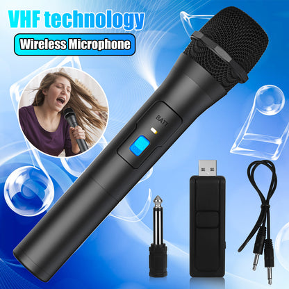 VHF Wireless Microphone Handheld Mic System Karaoke with a 20-50M Tranismission Distance
