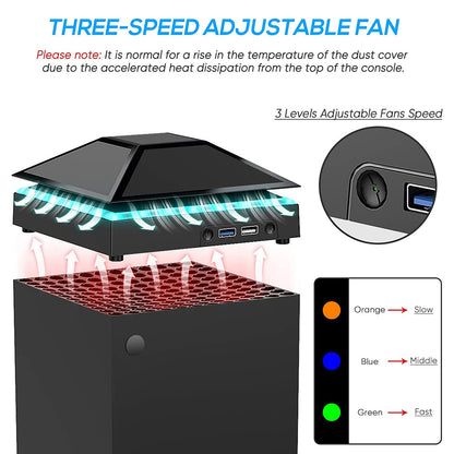 3-Speed Adjustable Cooling Fan, Low Noise and Dustproof with LED Lights, for Xbox Series X
