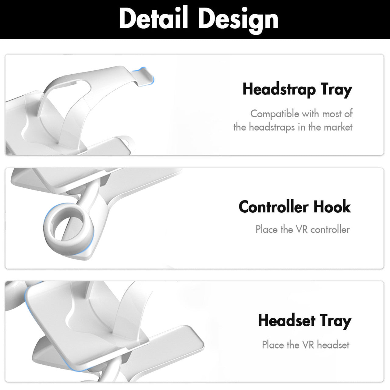 VR Stand Compatible - For Quest 2, Quest, Rift, Rift S, Valve Index Headsets & Touch Controllers (White)