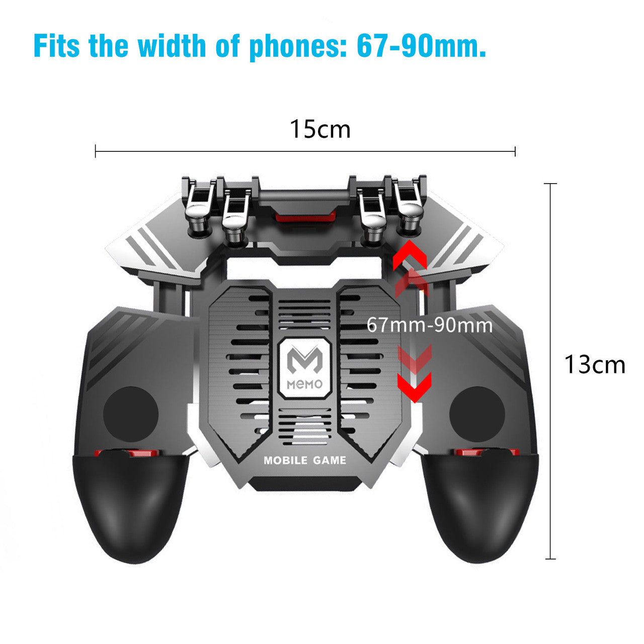 Mobile Game Controller with L1R1 Triggers, PUBG Mobile Controller 6 Fingers Operation with Cooling Fan, Joystick Remote Grip Shooting Aim Keys for iPhone Android iOS Gamepad Accessories