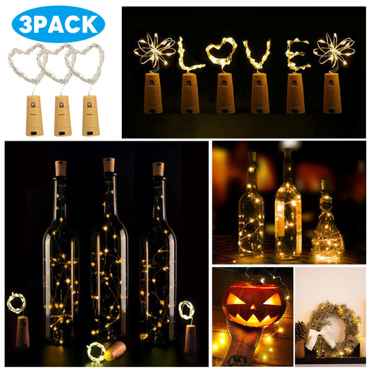 Wine Bottle Cork Lights,3 Pack 6.6ft 20 LED Battery Operated Silver Copper Wire Starry Rope Fairy String Lights for Bottles (Warm White, Pack of 3pcs)