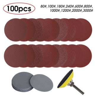 2 Inches Sanding Discs Pad Kit for Drill Sander, Drill Sanding Attachment Sandpapers with 1pc 1/4’’ Shank Backing Pad and 1pc Soft Foam Buffering Pad, 100pcs