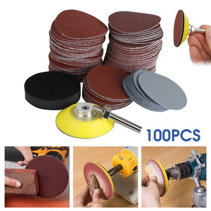 2 Inches Sanding Discs Pad Kit for Drill Sander, Drill Sanding Attachment Sandpapers with 1pc 1/4’’ Shank Backing Pad and 1pc Soft Foam Buffering Pad, 100pcs