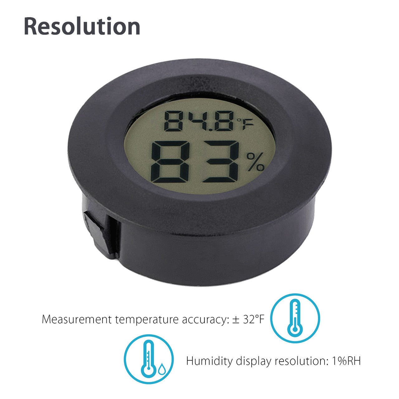Digital LCD Black Hygrometer Thermometer Mini Indoor Outdoor Humidity Temperature Meter Gauge Detector, Round