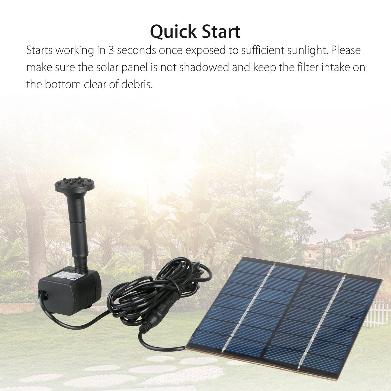 1.2W Solar Fountain Free Standing Floating with 4 Sprinkler Heads for Different Water Flows(9.9FT Cord)