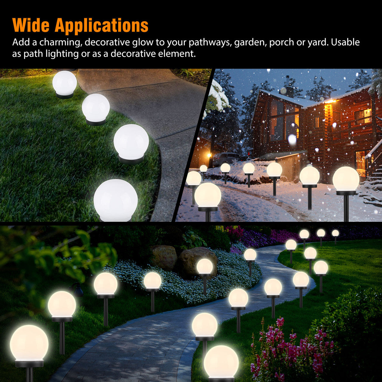 Outdoor Solar Lights Ball Lamp, IP55 Waterproof LED Path Light with Auto On/Off Light Sensor, Solar Landscape Lighting for Yard Patio Walkway Pathway Outdoor Garden Path (White), 2Pcs