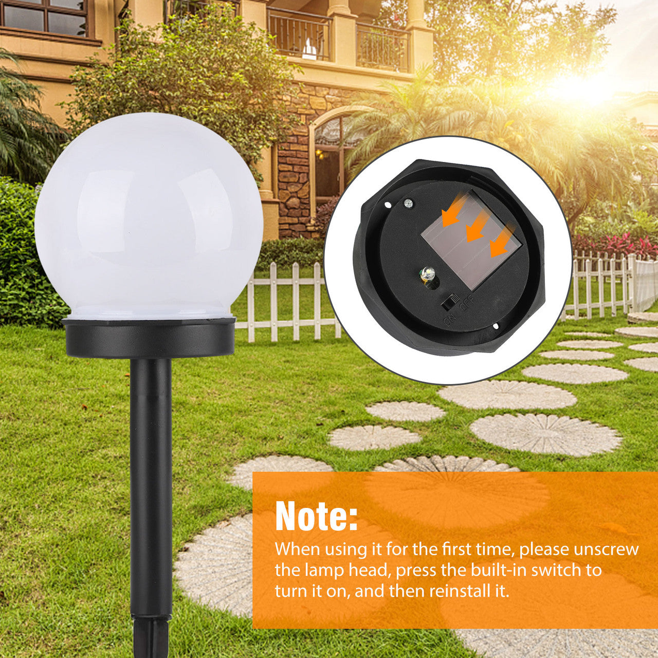 Outdoor Solar Lights Ball Lamp, IP55 Waterproof LED Path Light with Auto On/Off Light Sensor, Solar Landscape Lighting for Yard Patio Walkway Pathway Outdoor Garden Path (White), 4Pcs