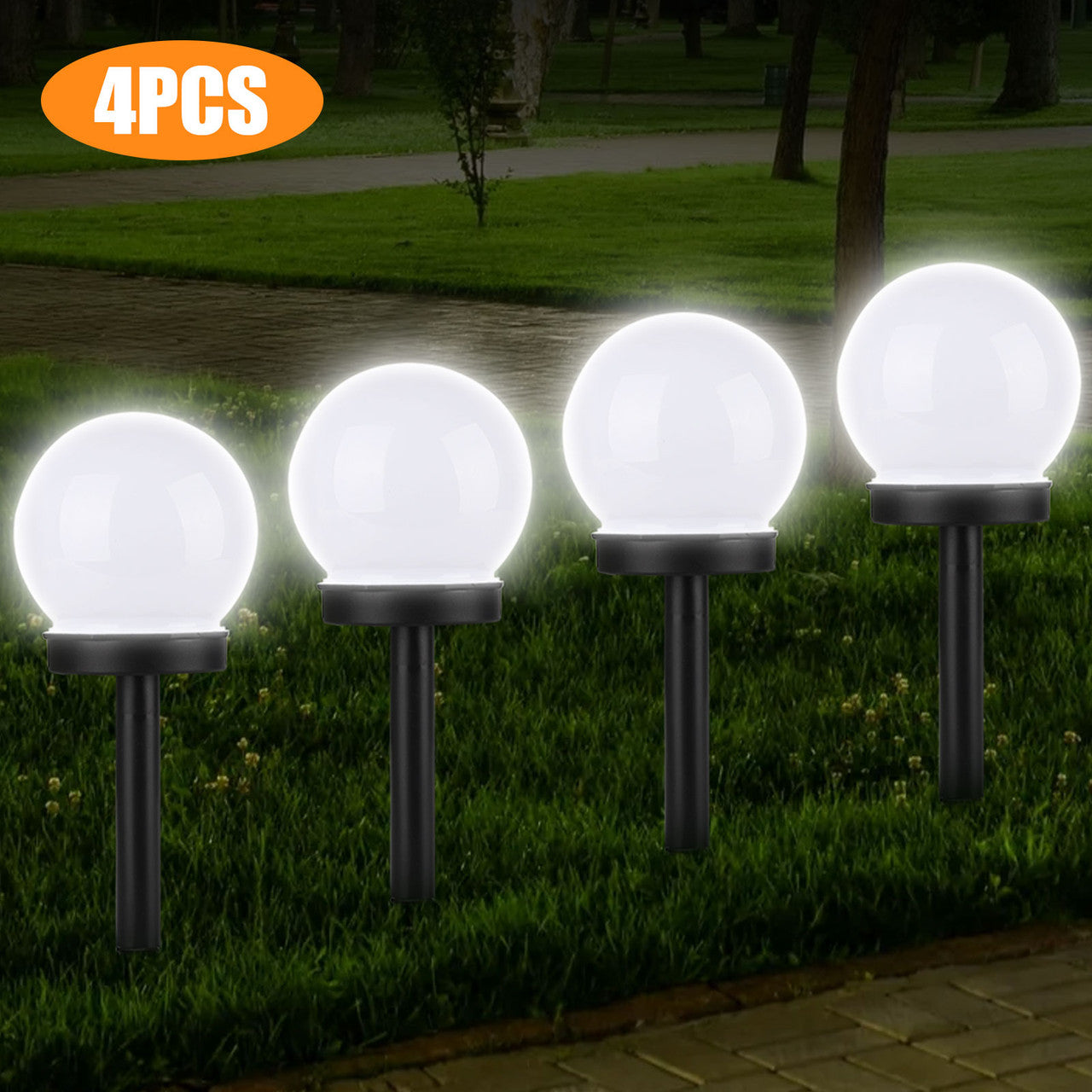 Outdoor Solar Lights Ball Lamp, IP55 Waterproof LED Path Light with Auto On/Off Light Sensor, Solar Landscape Lighting for Yard Patio Walkway Pathway Outdoor Garden Path (White), 4Pcs