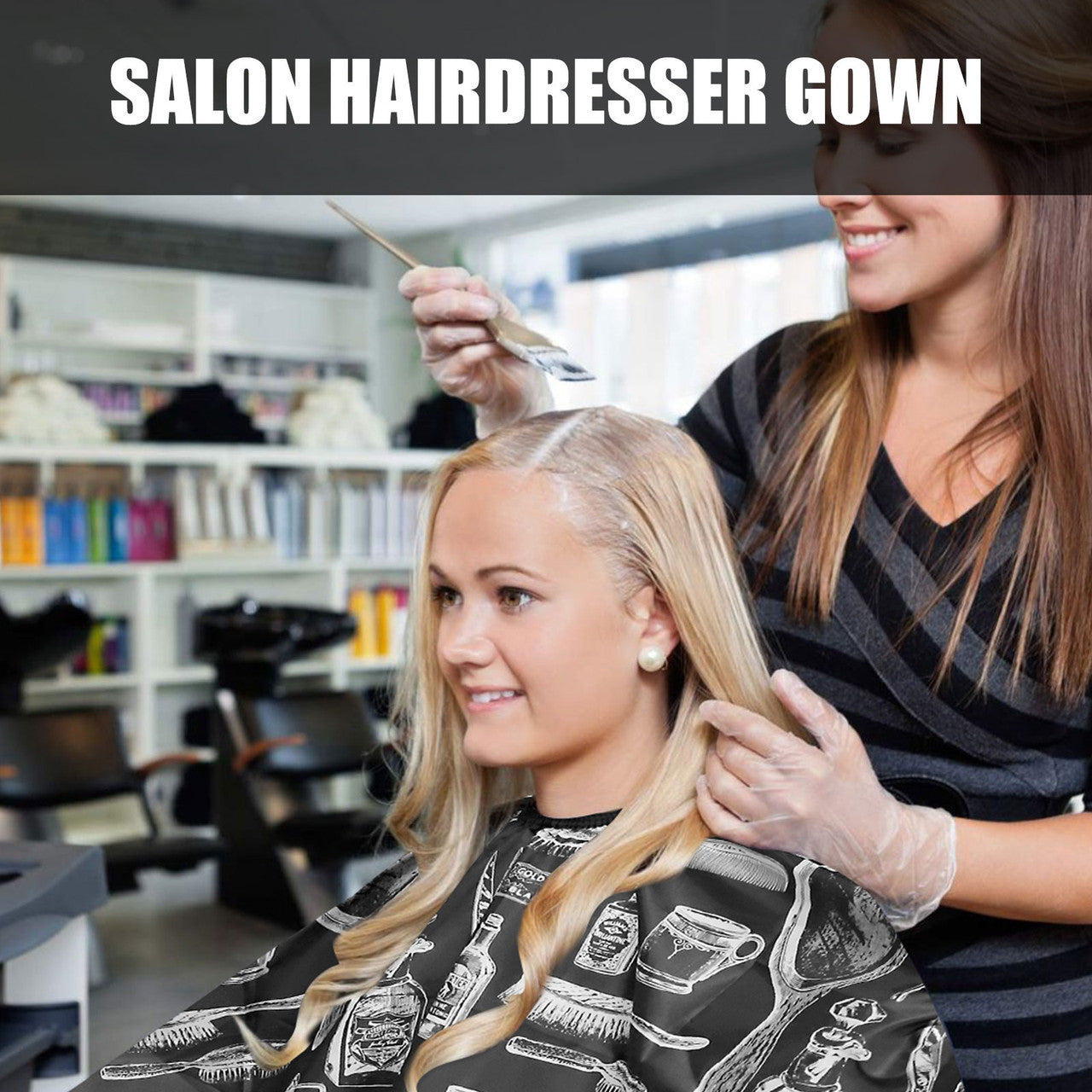 Professional Cutting Cover Barbers Cape, Haircut Salon Cape Hairdressing Hairdresser Gown Salon Apron Barber Cloth Hair Cutting Snap Closure (Black)