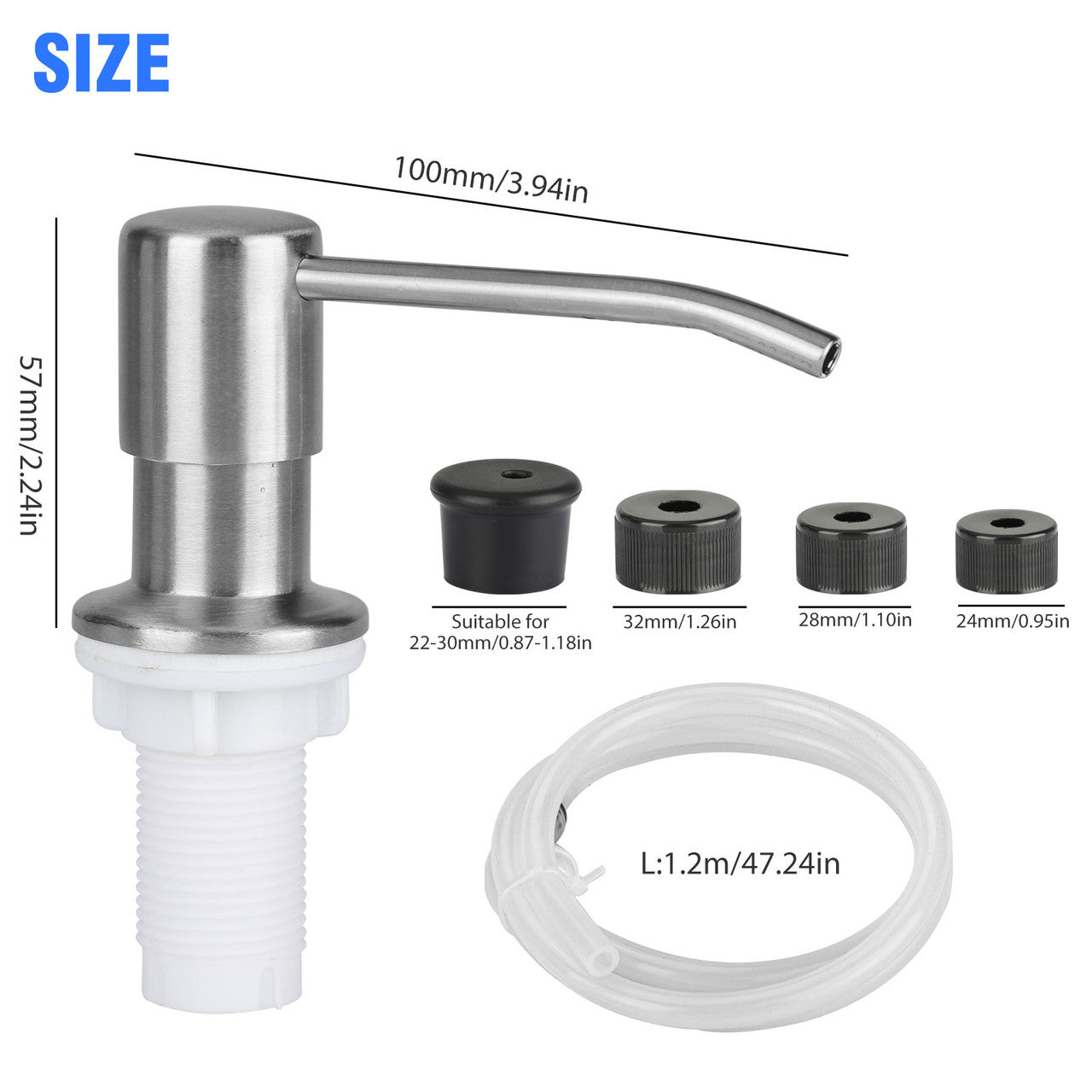 Soap Dispenser Extension 47" Tube Kit for Kitchen Sink and Tube Kit(Brass Brushed Nickel), Stainless Press Head with Silicone Tube Connects Directly to Soap Bottle, No More Refills