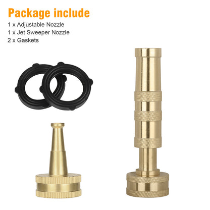 Adjustable Pressure Garden Hose Spray Nozzle Heavy-Duty Brass w/Rubber Seal