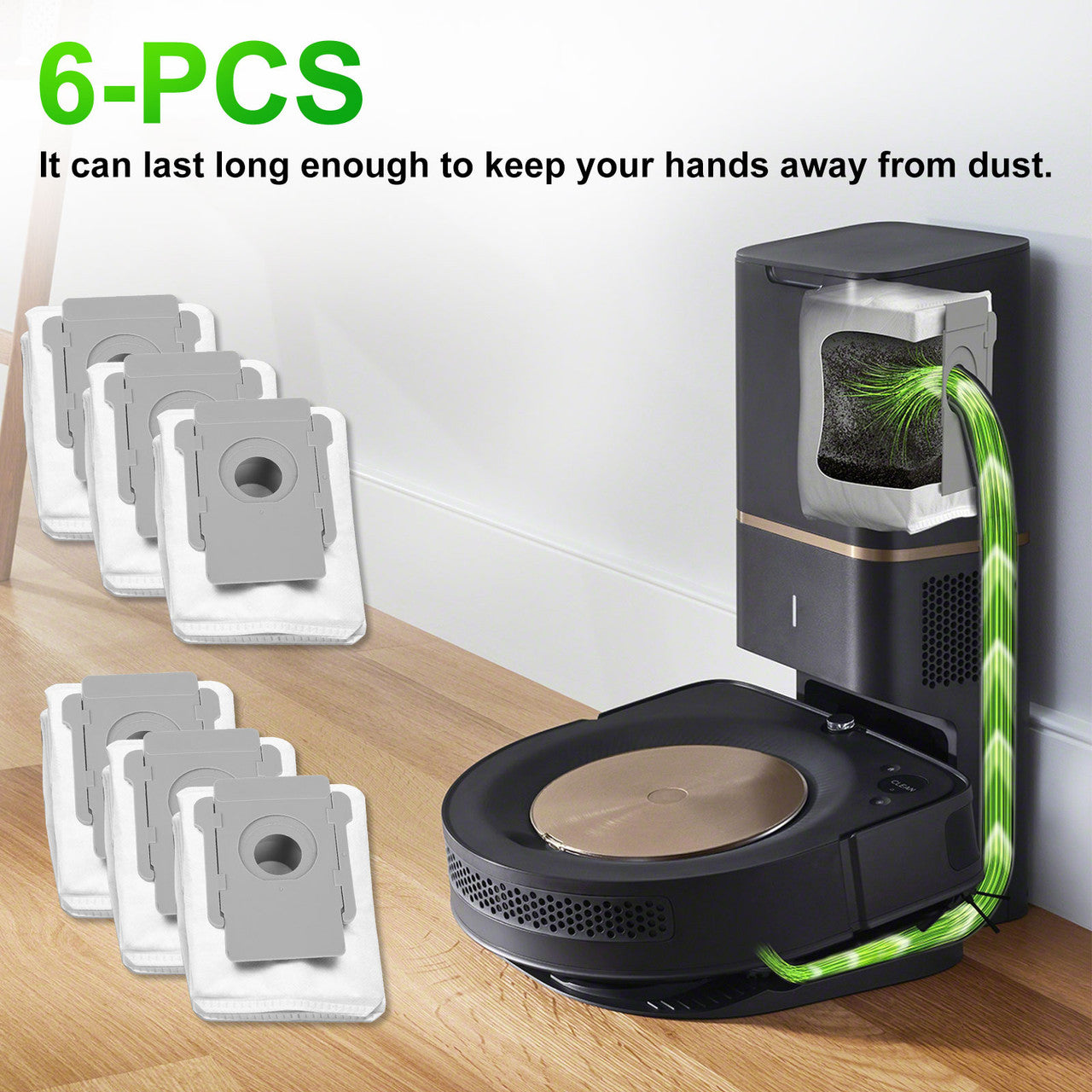 6pcs Vacuum Bags Dust Bags Compatible with iRobots Roomba i & s Series i(7150) i7+ i7 Plus (7550) i3+(3550) i6+ (6550) i8+(8550) s9 (9150) s9 Plus (9550) Clean Base Automatic Dirt Disposal Bags
