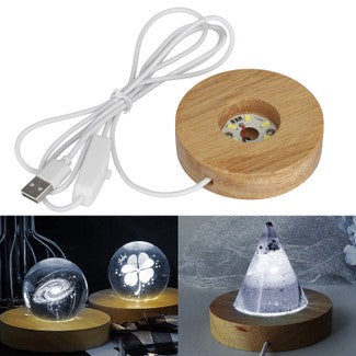 LED Lights Display Base Crystal Glass, USB Powered Wooden Lighted Base, Silicone Molds(White Color)