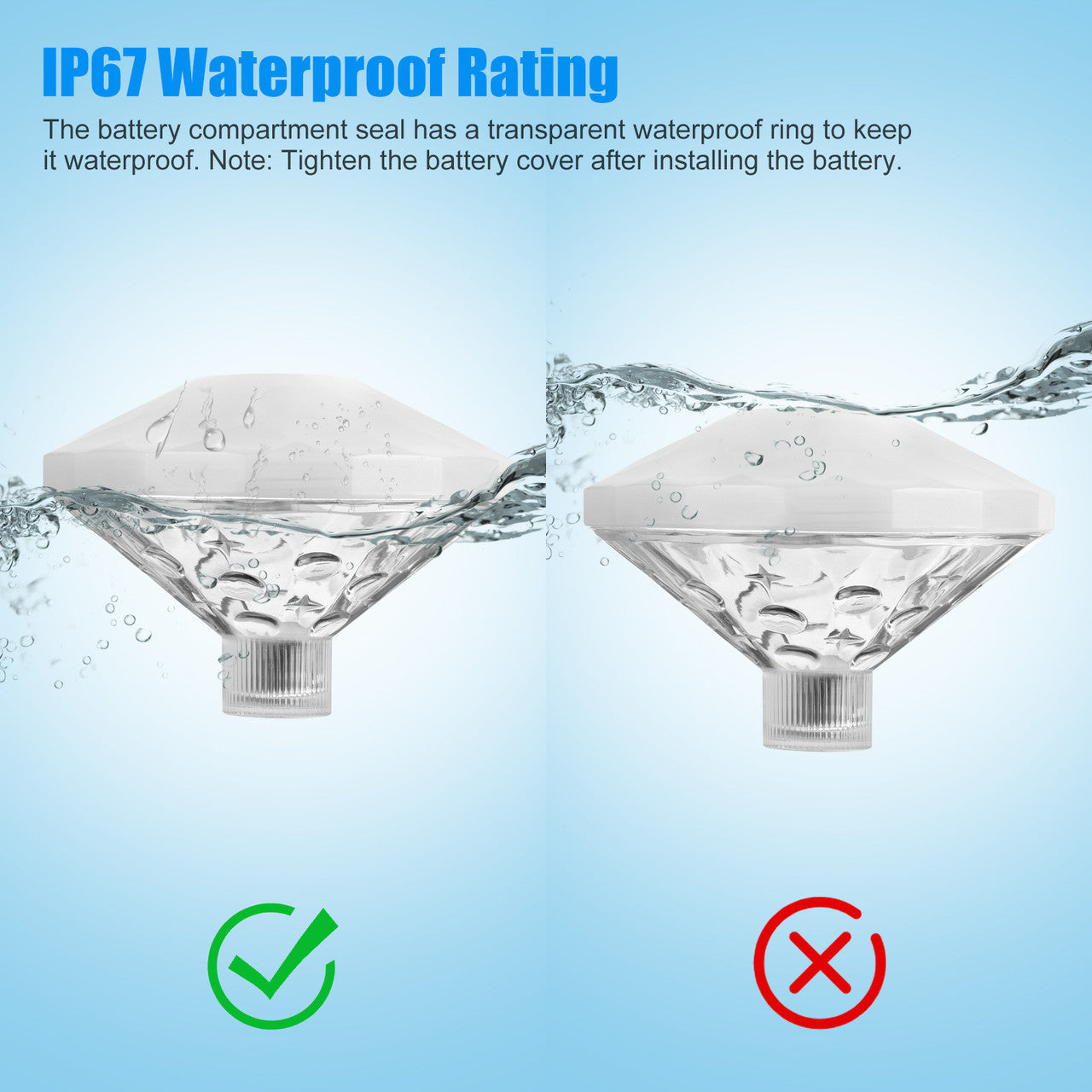LED Diamond Pool Light with 8 Different Light Modes, IP67 Waterproof Rating, Batteries Required