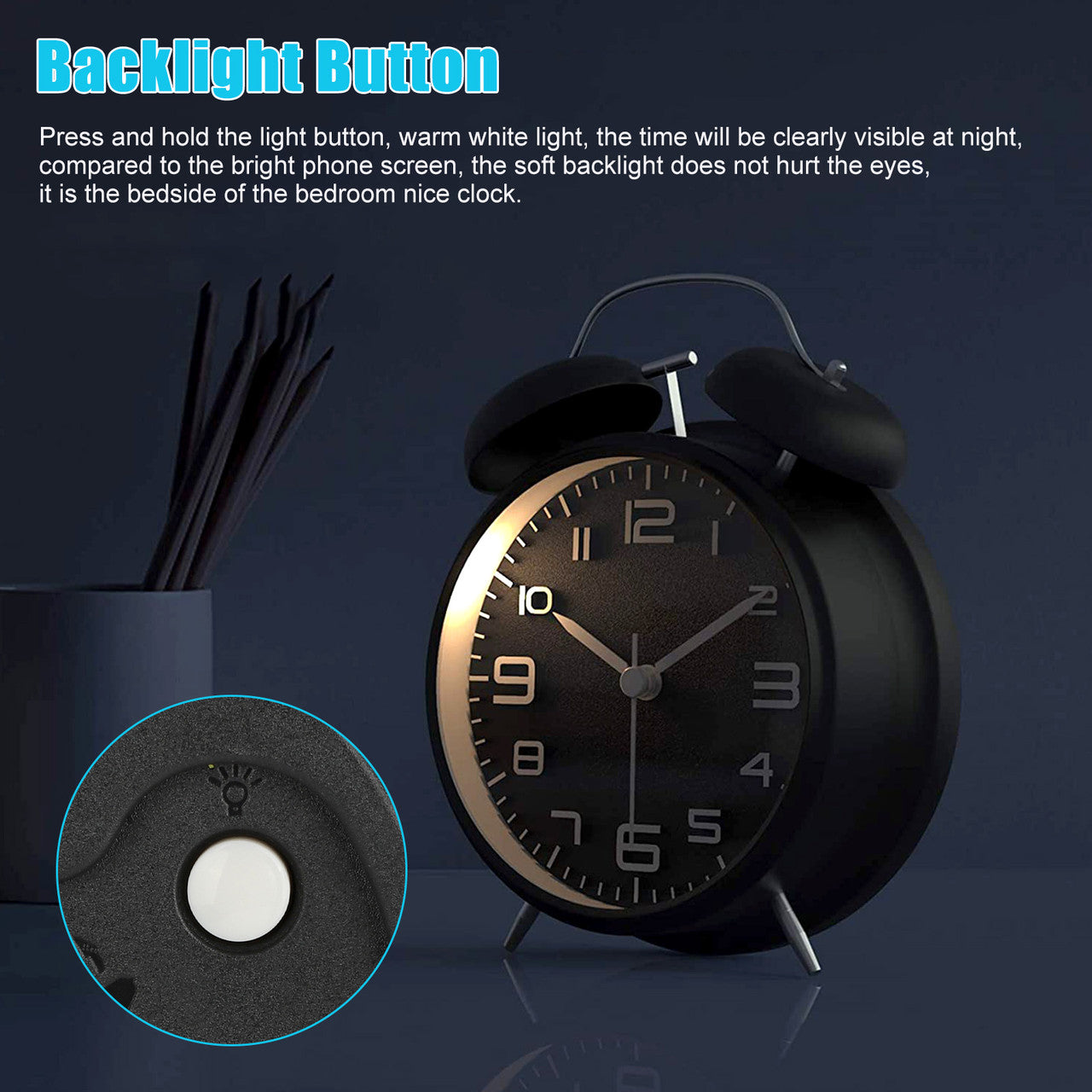 4 Inches Vintage Alarm Clock - Twin Bell Loud Alarm Clock (Black)