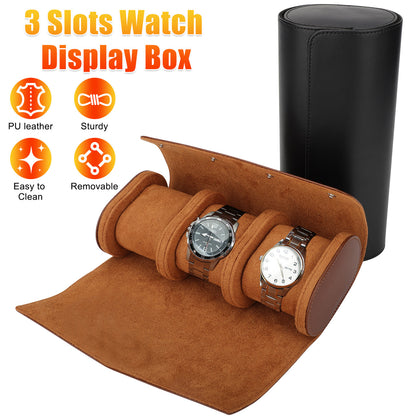 Watch Box - Retro Leather 3-Slot Watch Display Storage Box