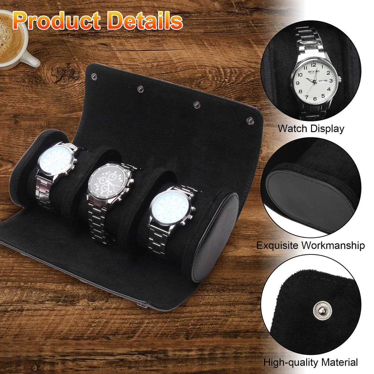 Watch Box - Retro Leather 3-Slot Watch Display Storage Box