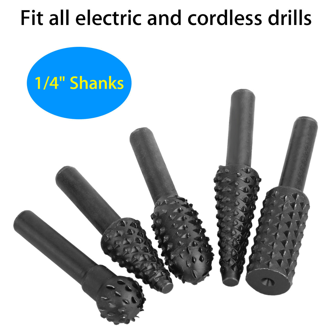 1/4" Drill Bit Set Cutting Tools for Woodworking Knife Wood Carving Tool Fit for All Electric and Cordless Drills, 5-pack