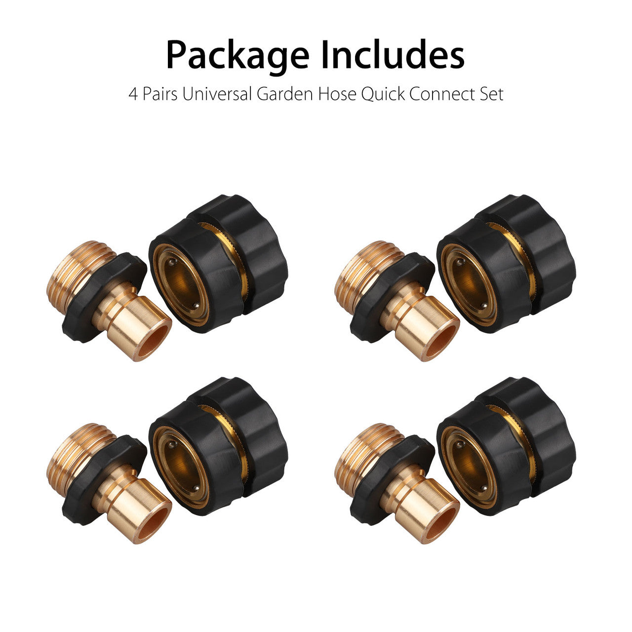 Brass Hose Tap Adapter Connector,Standard 3/4" Aluminum Garden Hose Quick Connectors,4 Female Connectors + 4 Male Connectors,For outdoor use, Set of 4 pack