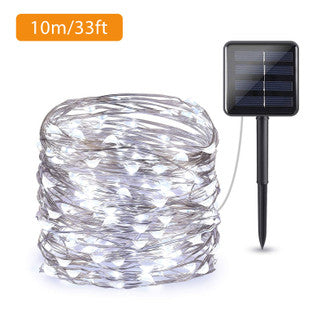 Solar Powered String Lights, 33ft 100 LED Waterproof Copper Wire Lights, Fairy Starry Lights, Indoor Outdoor Solar Decorative Lights for Garden Home Yard Dancing Christmas Wedding Party D茅cor