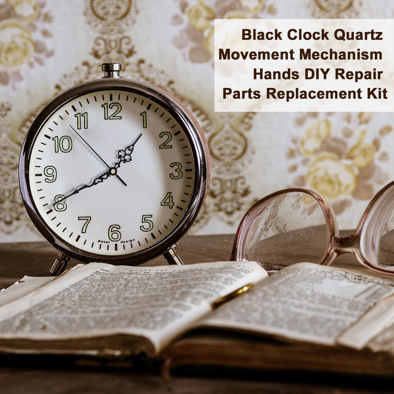 Non Ticking Wall Clock Movements with Different Styles of Clock Hands DIY Repair Parts Replacement, Battery Operated Quartz Clock Motor Kit, for Clock Repair, Custom Clock, Black