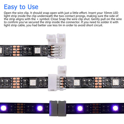 20Pcs Led Strip Light Connectors, 4 Pins Light Strips Solderless Connectors Clip Fireproof Material for 10mm SMD5050 RGB LED Flexible Strip Lights Strip to Strip