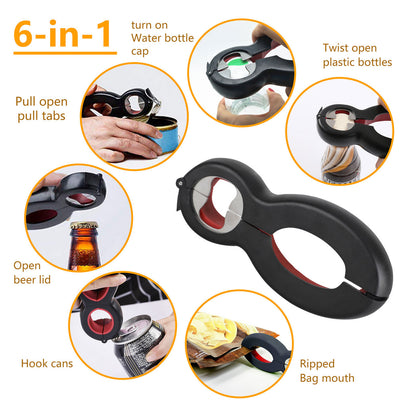 All in One Bottle Opener, Multi-Function 6 in 1 Bottle Opener, Manual can opener, Multi Kitchen Tools Set, Can, Soda, and Jar Openers, Twist Off Lid, Pull Open Pull Tabs, Ripped Bag Mouth