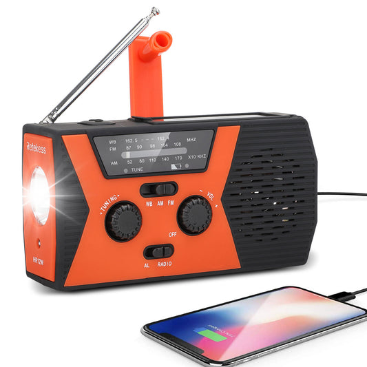Portable AM/FM NOAA Weather Radio for Outdoor Household Emergency Device, LED Flashlight, Reading Lamp, 2000mAh Power Bank USB Charger SOS Alarm