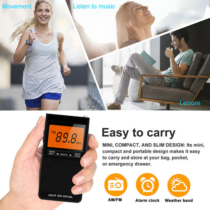 NOAA Weather Alert Radio, Portable AM/FM Battery Operated Transistor Radio with Headphone Jack, Great Reception, Alarm Clock, LCD Display, Pocket Radio for Office, Bedroom, Running, Walking