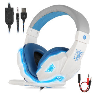 Gaming Headset with Stereo Surround Sound / Noise Canceling Mic / LED Light, for Mac PC PS3, White