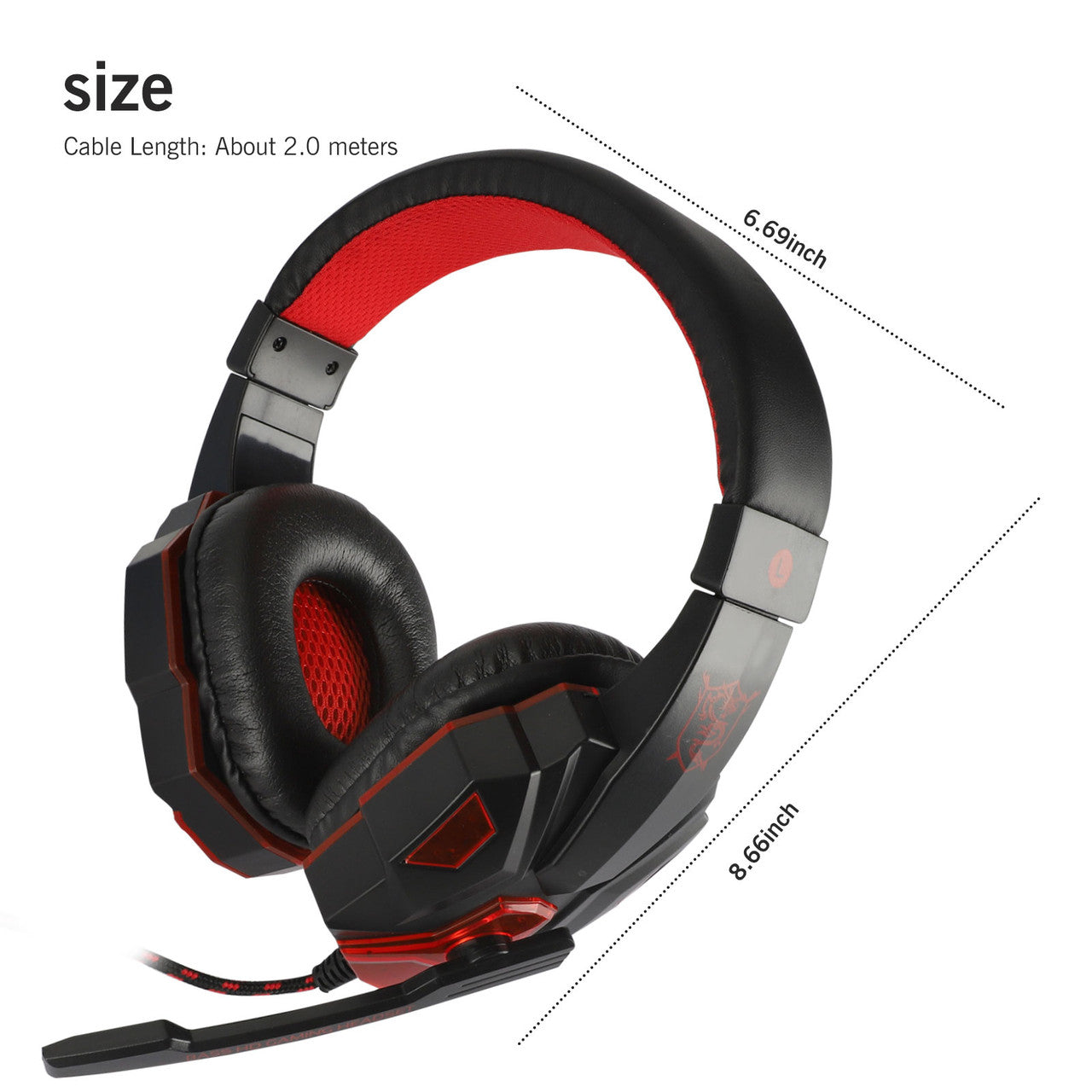 Gaming Headset with Stereo Surround Sound / Noise Canceling Mic / LED Light, for Mac PC PS3, White